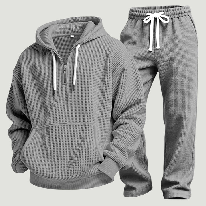Men's Waffle Knit Half Zip Hoodie and Joggers Set