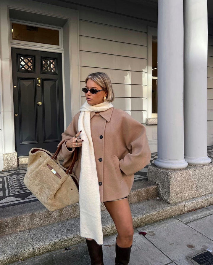 Women's Oversized Shirt Jacket with Button Front Closure