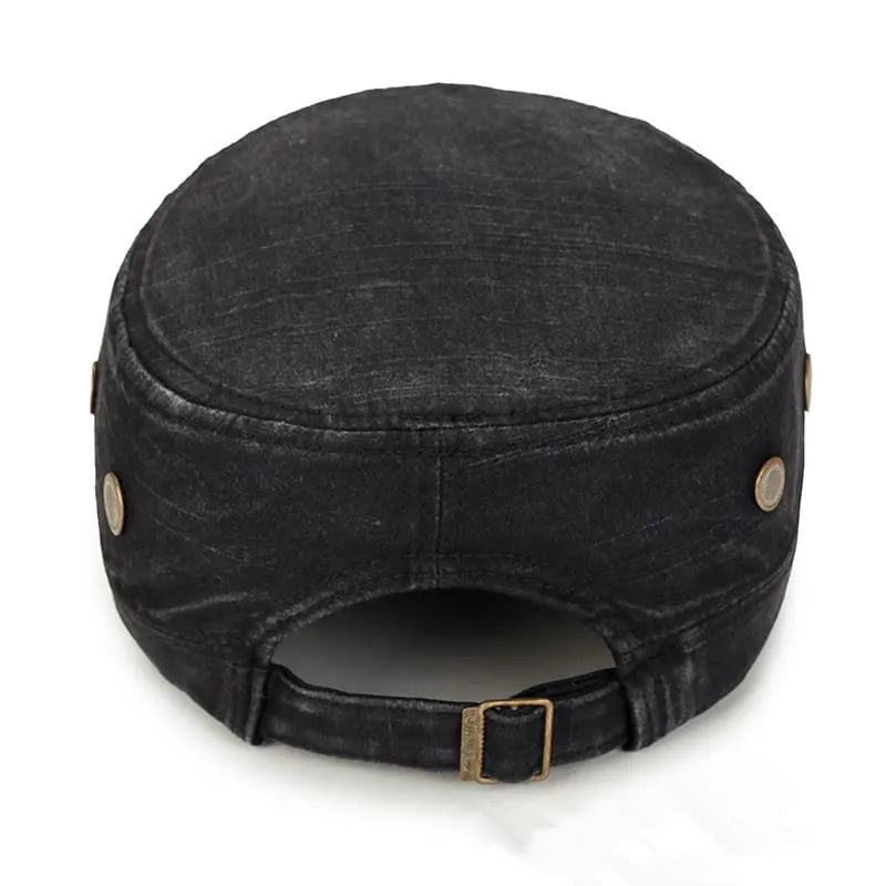 Men's Washed Cotton Cadet Cap with Leather-Look Trim
