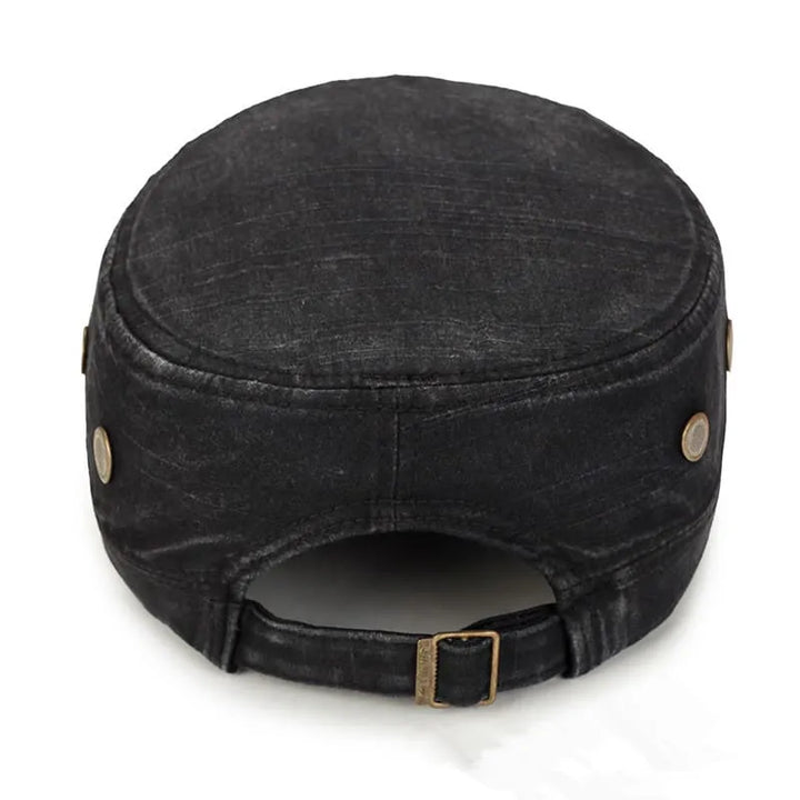 Men's Washed Cotton Cadet Cap with Leather-Look Trim