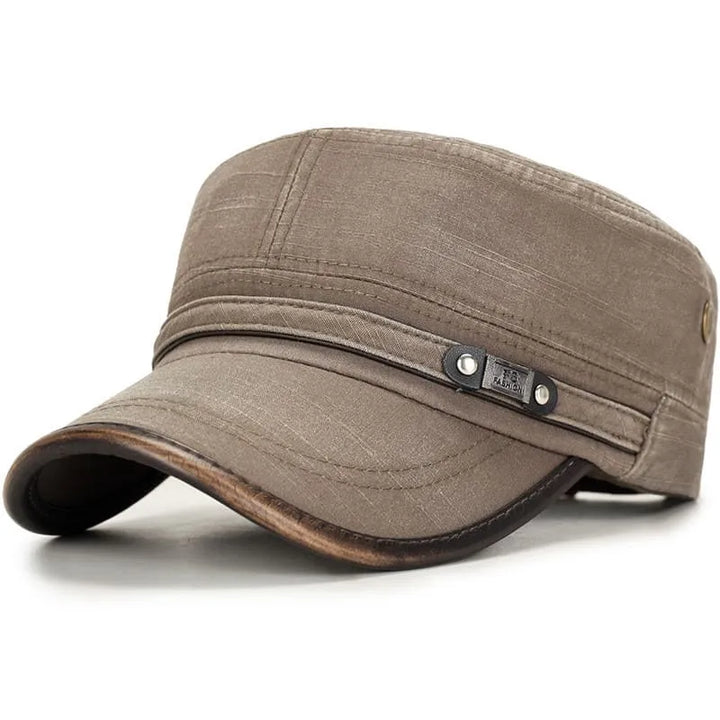 Men's Washed Cotton Cadet Cap with Leather-Look Trim