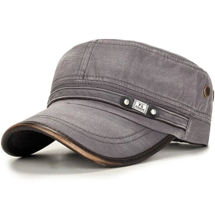 Men's Washed Cotton Cadet Cap with Leather-Look Trim