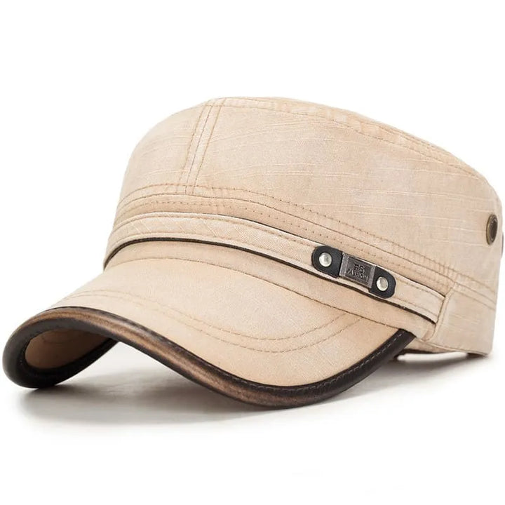Men's Washed Cotton Cadet Cap with Leather-Look Trim