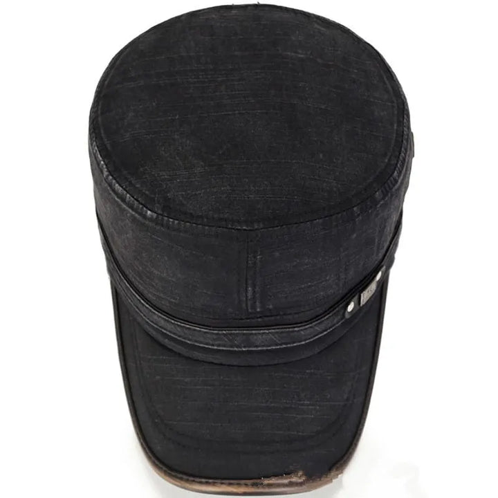 Men's Washed Cotton Cadet Cap with Leather-Look Trim