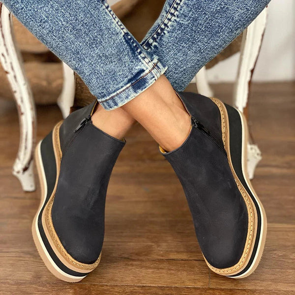 Women's Waterproof Wedge Ankle Boots with Side Zip