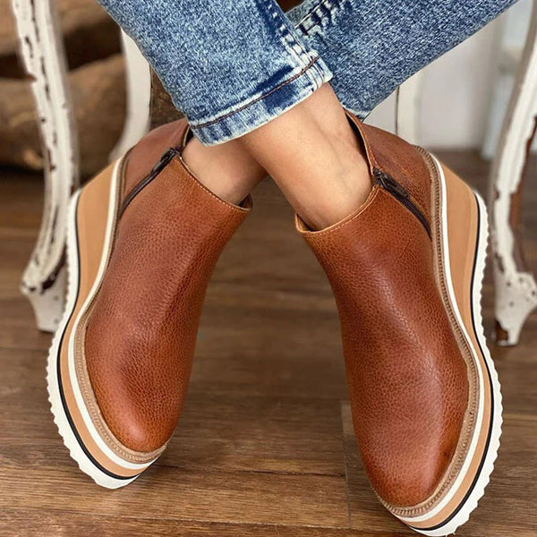 Women's Waterproof Wedge Ankle Boots with Side Zip