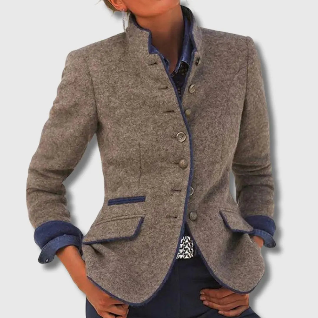 Women's Wool Blend Blazer with Contrast Trim
