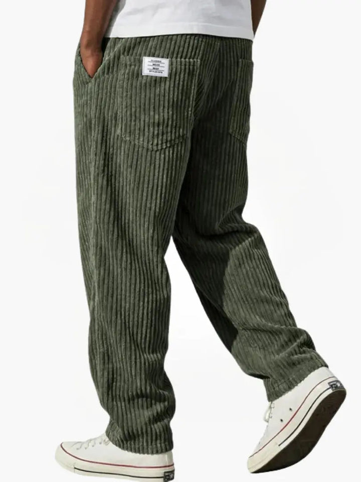 Men's Wide-Leg Corduroy Pants with Patch Pockets