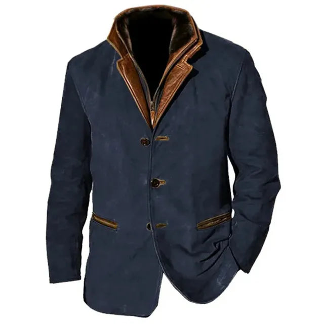 Men's Button-Up  Suede Blazer Jacket