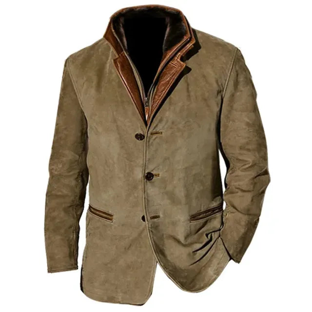 Men's Button-Up  Suede Blazer Jacket