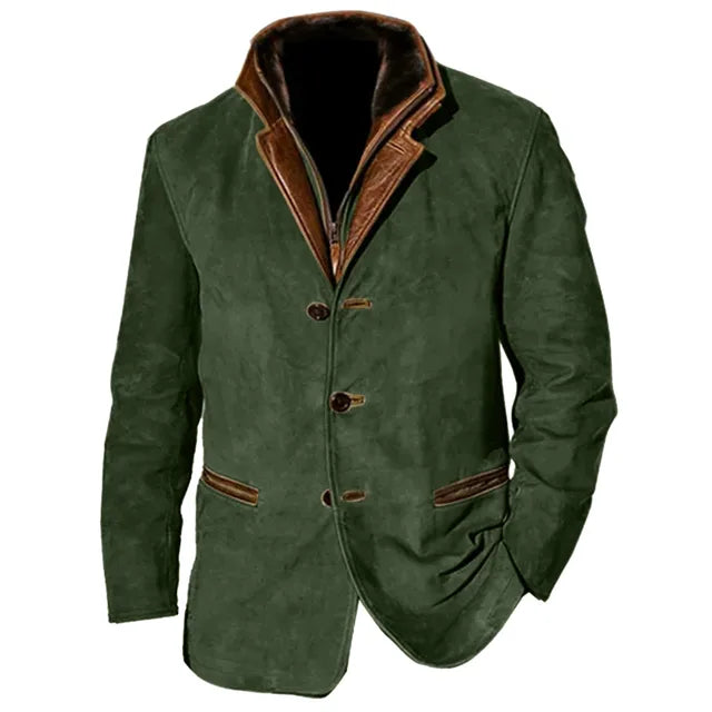 Men's Button-Up  Suede Blazer Jacket