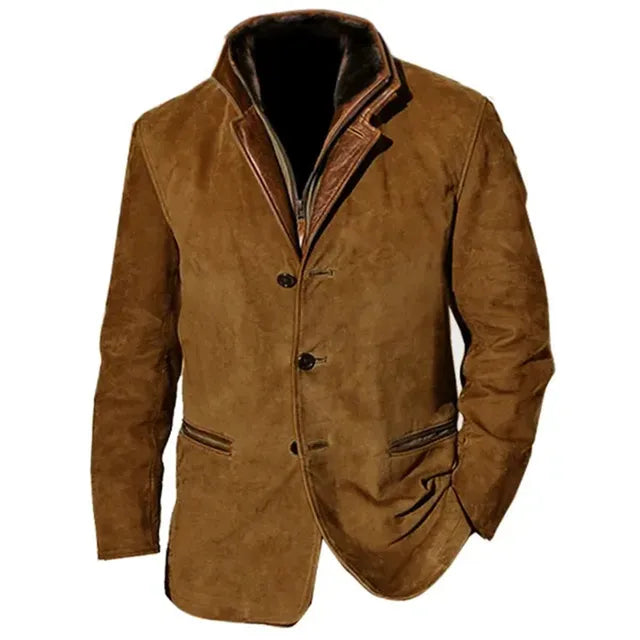 Men's Button-Up  Suede Blazer Jacket