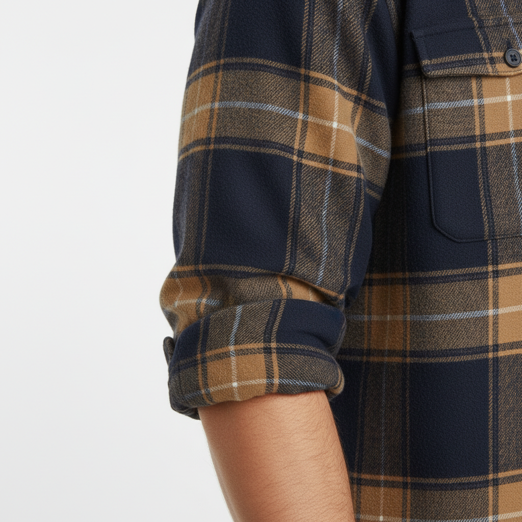 Men's Plaid Flannel Shirt with Button-Down Collar