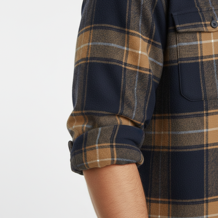 Men's Plaid Flannel Shirt with Button-Down Collar
