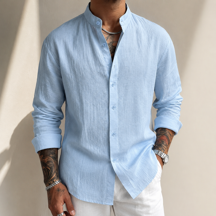 Men's Textured Band Collar Button-Up Shirt