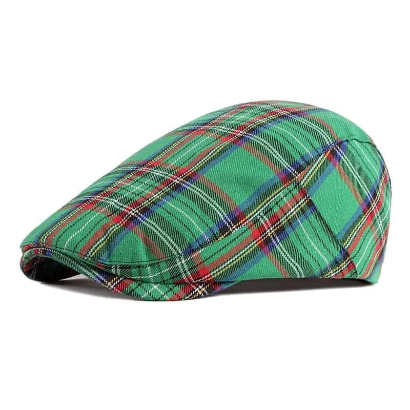 Cotton Tartan Plaid Flat Cap with Adjustable Fit