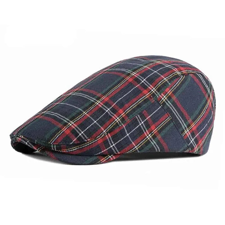 Cotton Tartan Plaid Flat Cap with Adjustable Fit