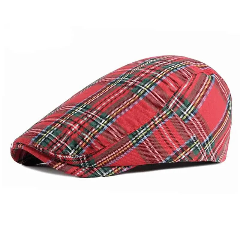Cotton Tartan Plaid Flat Cap with Adjustable Fit