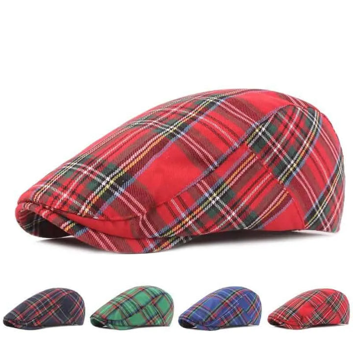 Cotton Tartan Plaid Flat Cap with Adjustable Fit