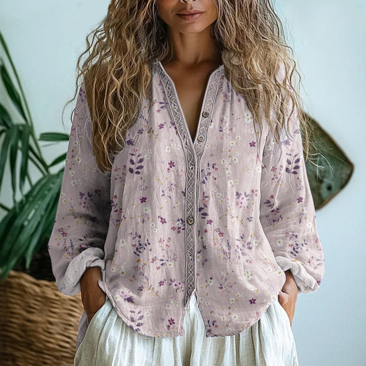 Floral V Neck Boho Blouse
