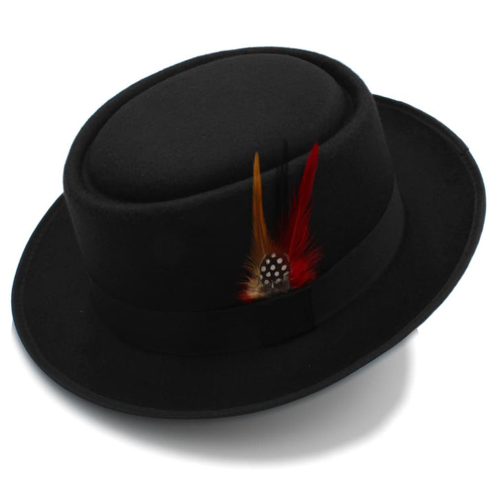 Wool Porkpie Hat with Feather Detail