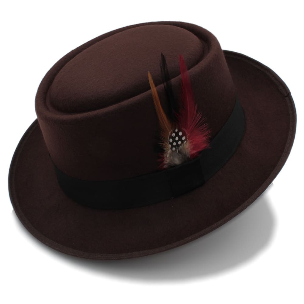 Wool Porkpie Hat with Feather Detail