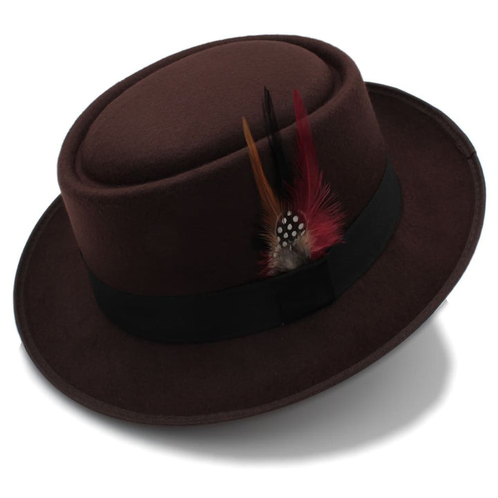 Wool Porkpie Hat with Feather Detail