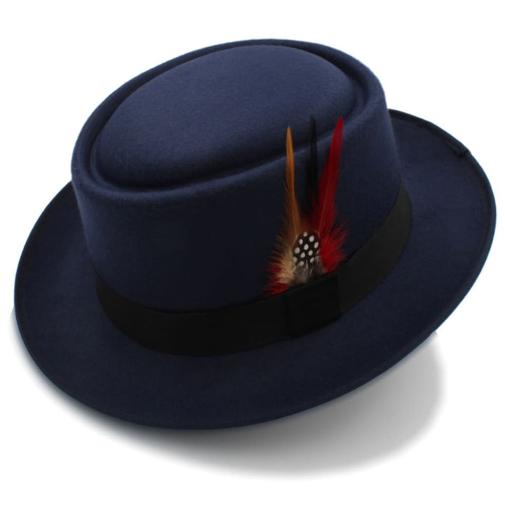 Wool Porkpie Hat with Feather Detail