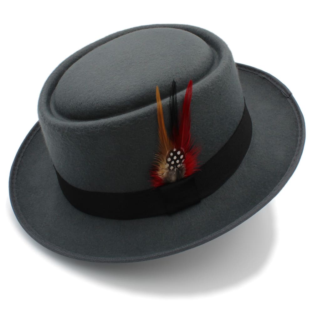 Wool Porkpie Hat with Feather Detail
