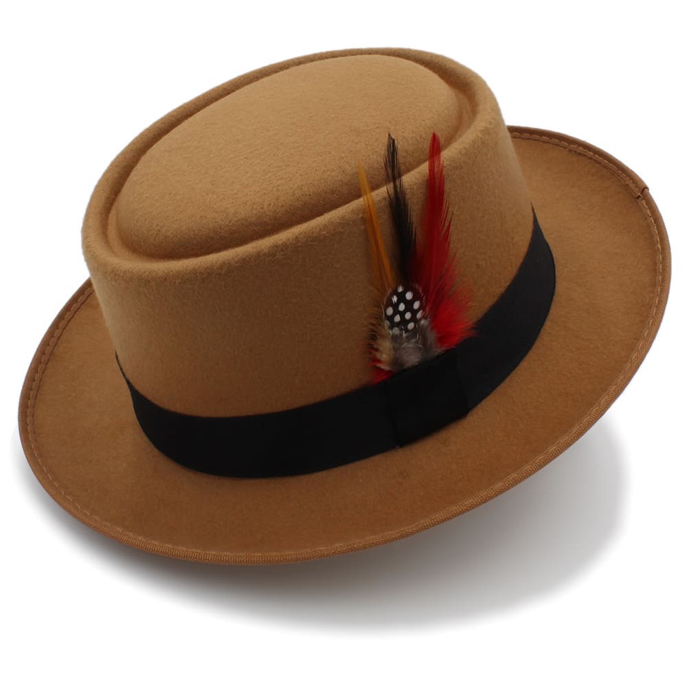 Wool Porkpie Hat with Feather Detail