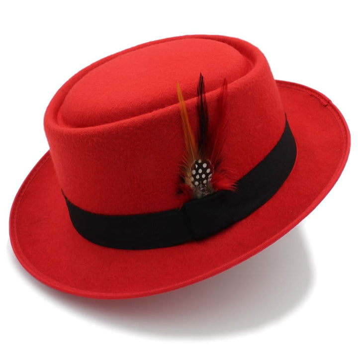 Wool Porkpie Hat with Feather Detail