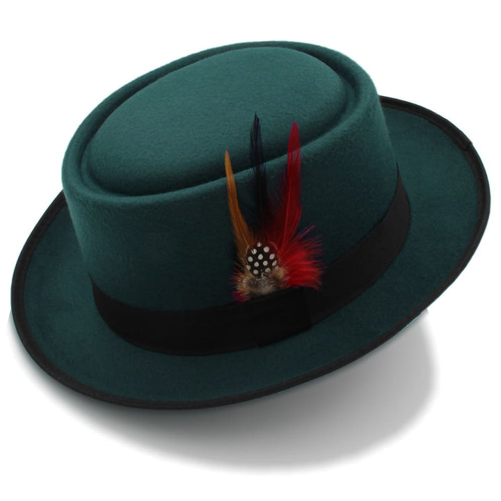 Wool Porkpie Hat with Feather Detail