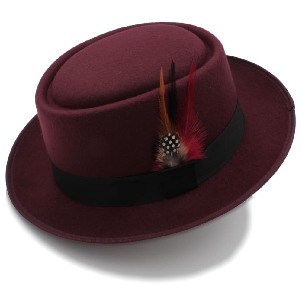 Wool Porkpie Hat with Feather Detail