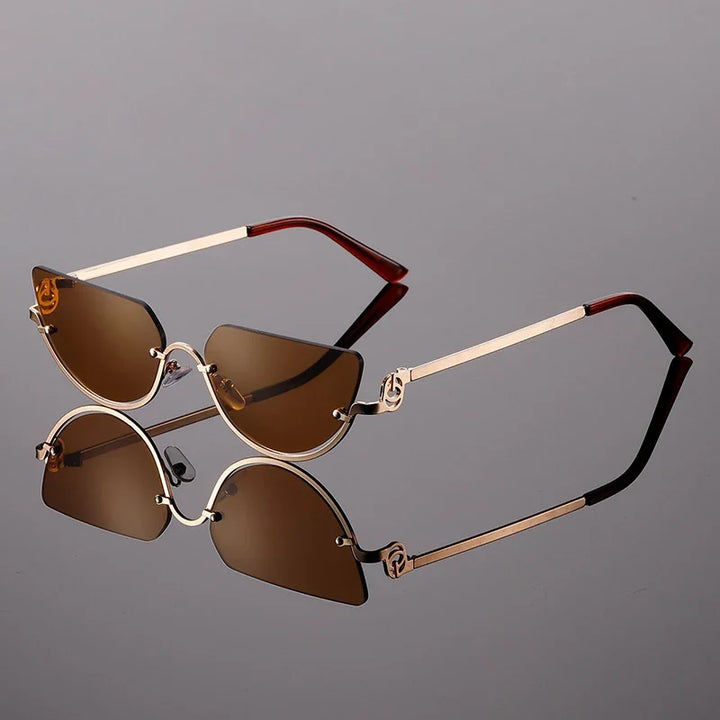Women's Rimless Cat-Eye Sunglasses with Metal Temples