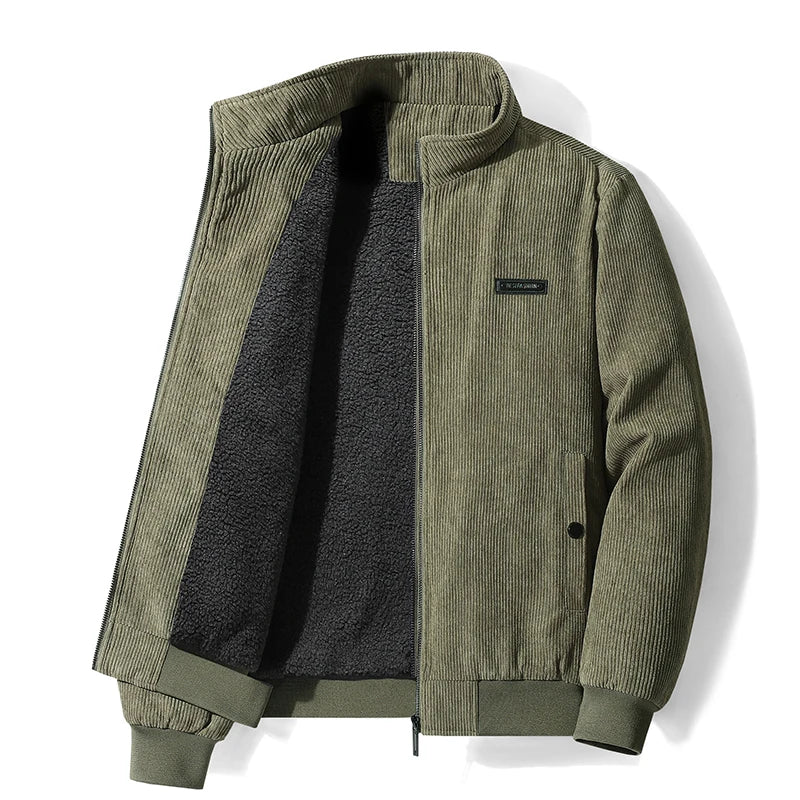 Men's Fleece Lined Corduroy Bomber Jacket with Zip Front
