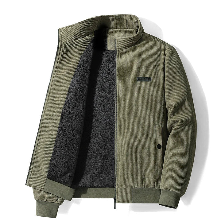 Men's Fleece Lined Corduroy Bomber Jacket with Zip Front