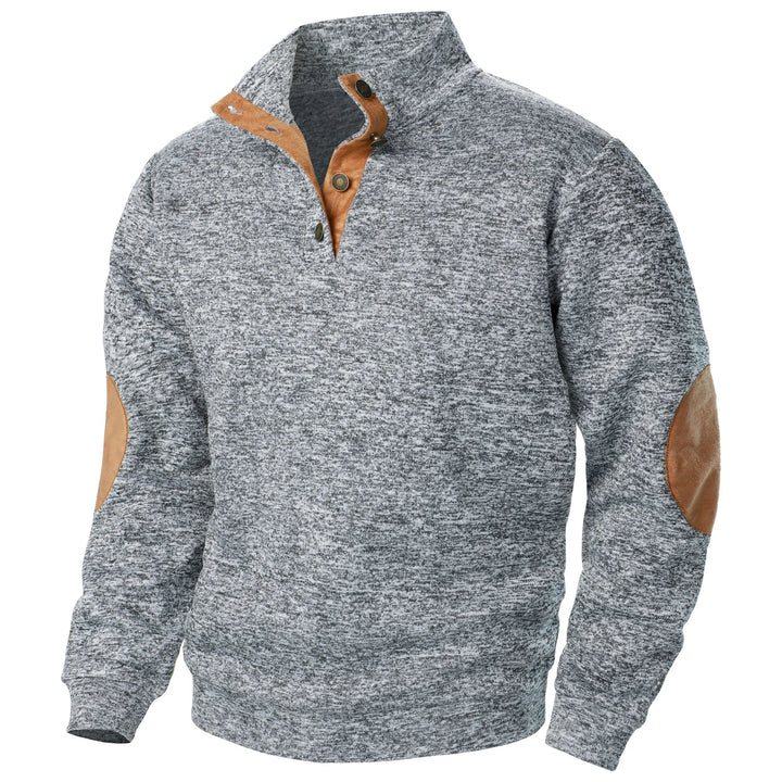 Men's Elbow Patch Button Collar Pullover