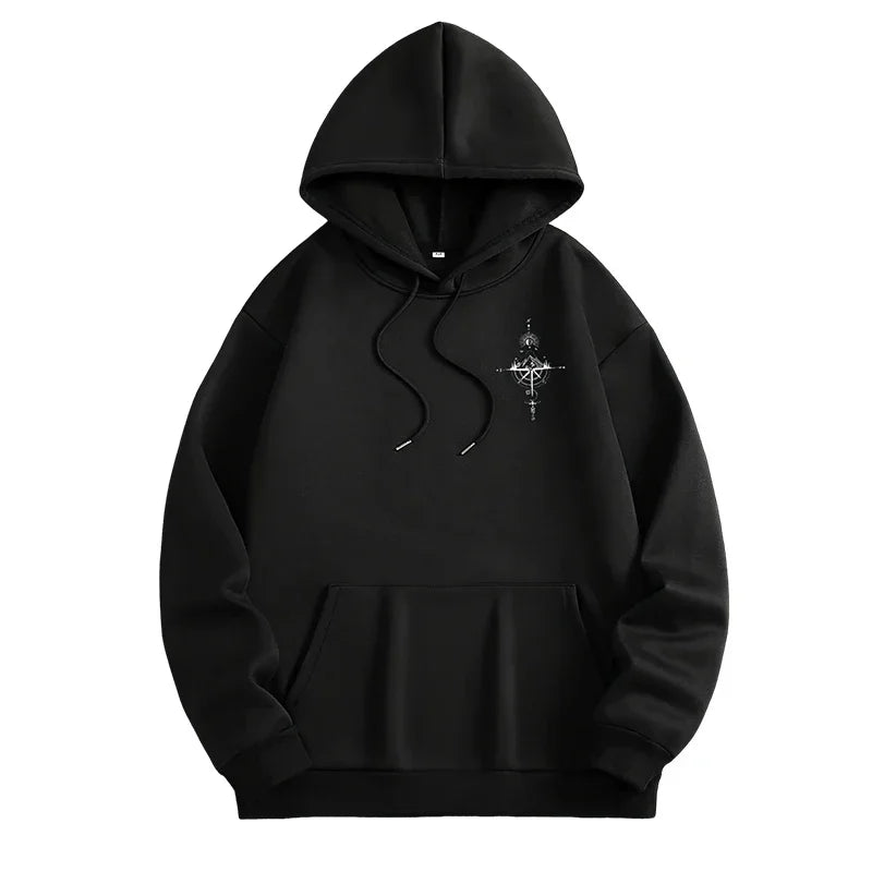 Men's Fleece Oversized Hoodie with Mountain Compass Graphic