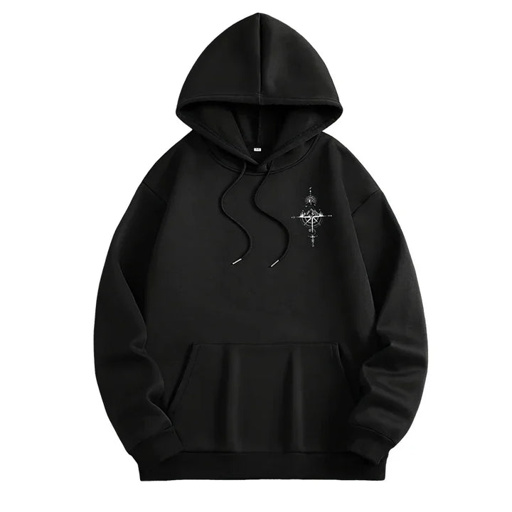 Men's Fleece Oversized Hoodie with Mountain Compass Graphic