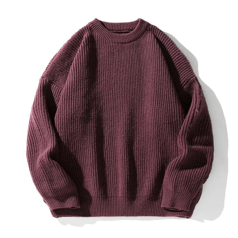 Ribbed Knit Crewneck Sweater in Relaxed Fit