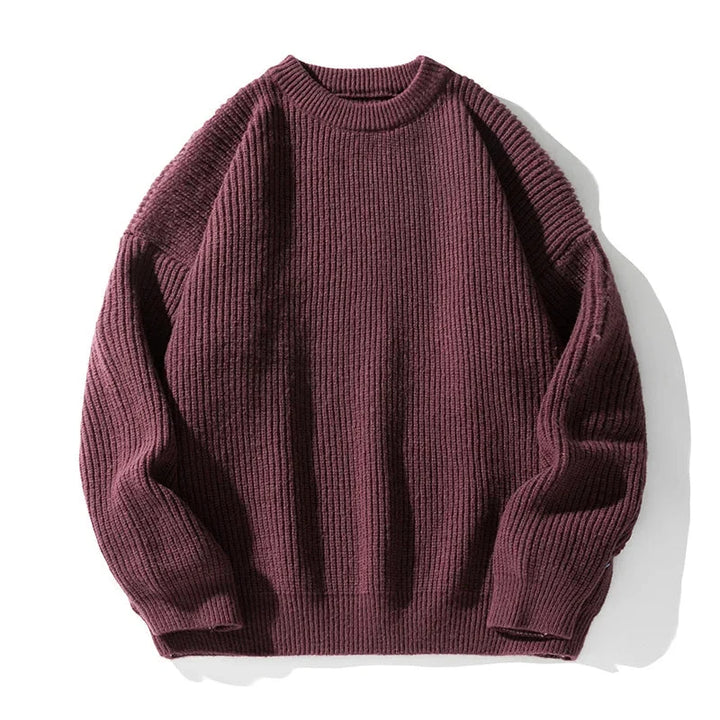 Ribbed Knit Crewneck Sweater in Relaxed Fit
