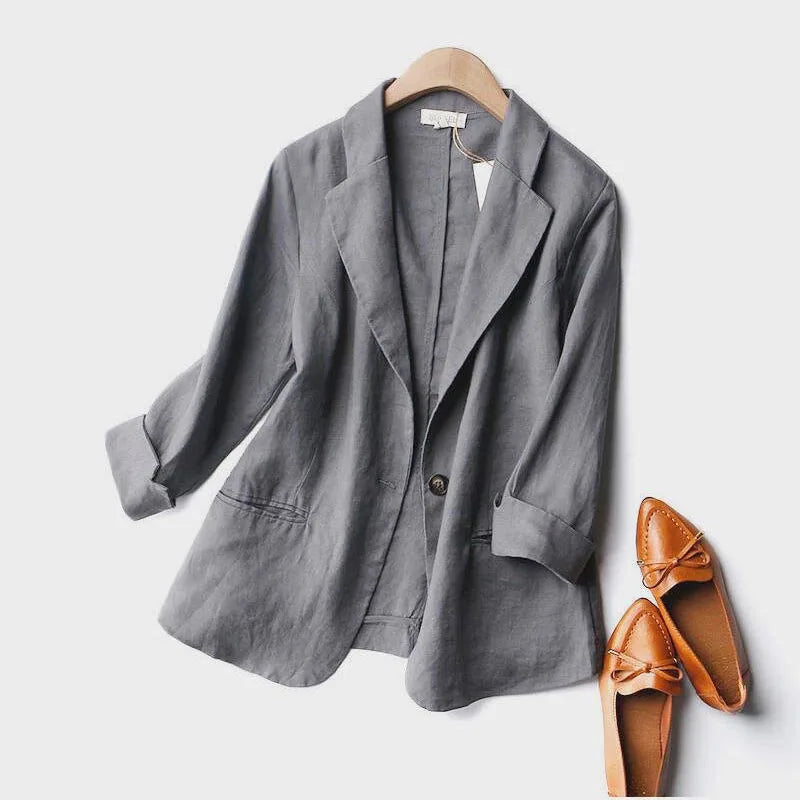 Relaxed Fit Linen Blazer for Women