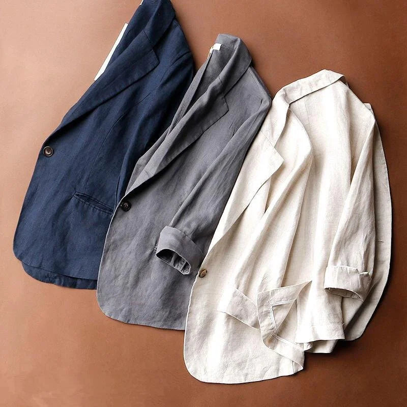 Relaxed Fit Linen Blazer for Women
