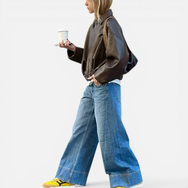 Women's Oversized Belted Bomber Jacket with Front Zip