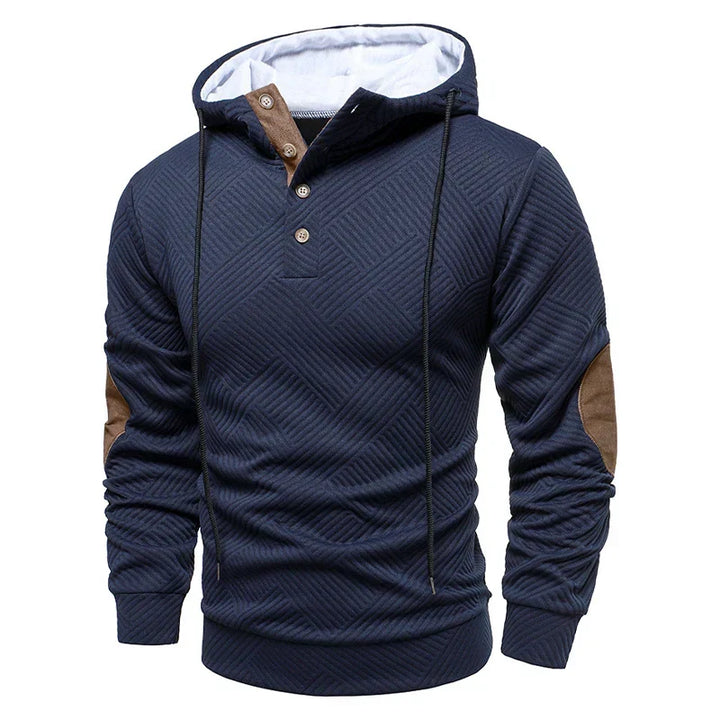 Men's Quilted Button-Up Hoodie with Elbow Patches