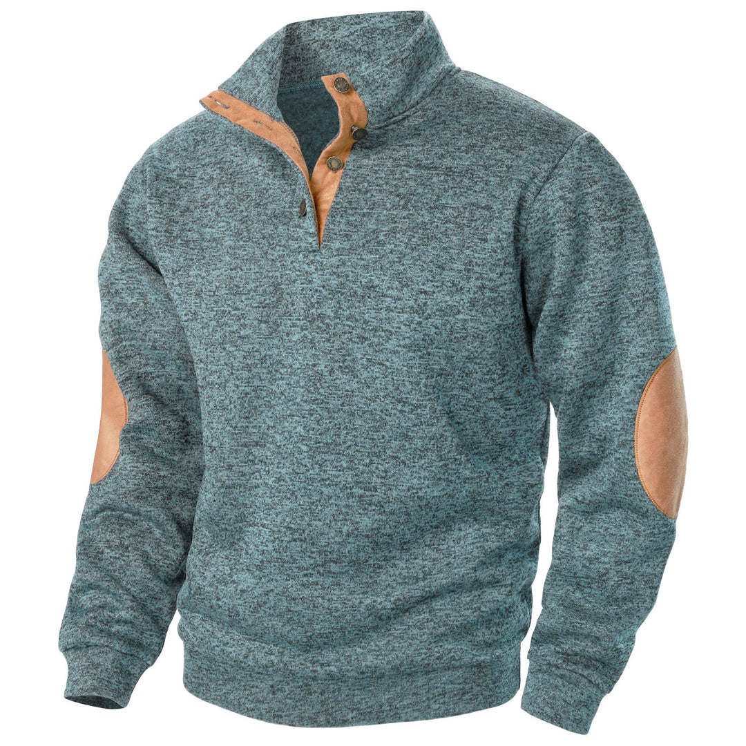 Men's Elbow Patch Button Collar Pullover