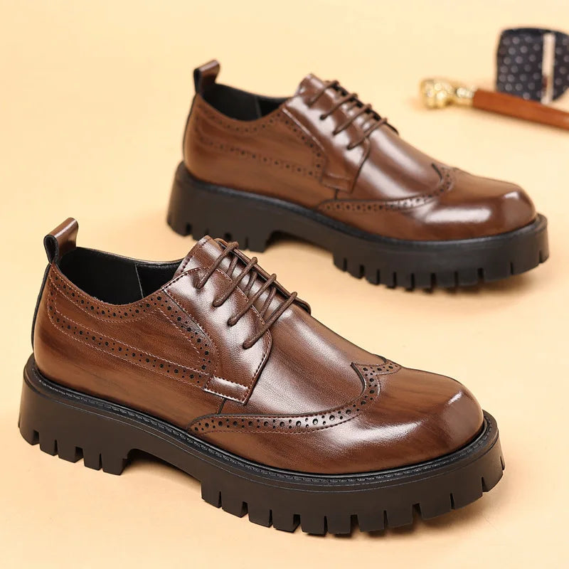 Men's Leather Oxford Dress Shoes with Height Elevator