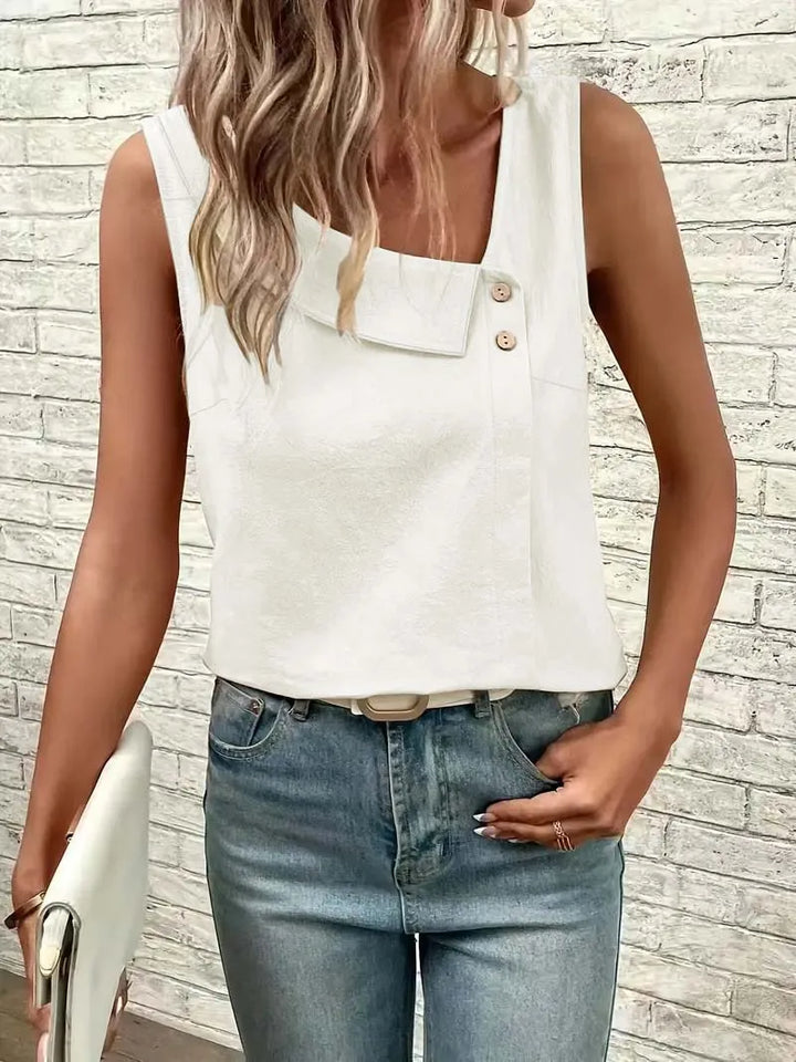 Women's Asymmetric Collar Button-Trim Top