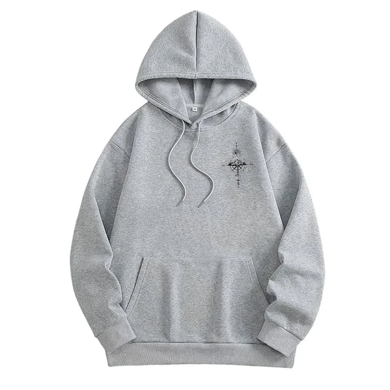 Men's Fleece Oversized Hoodie with Mountain Compass Graphic