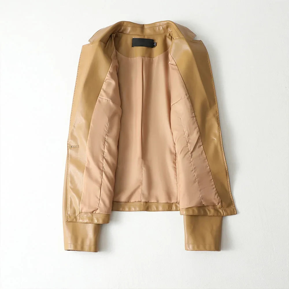 Women's Leather Blazer with Notched Lapels
